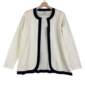 MISOOK White‎ Black Trim Knit Open Front Long Sleeve Cardigan Sweater Jacket L